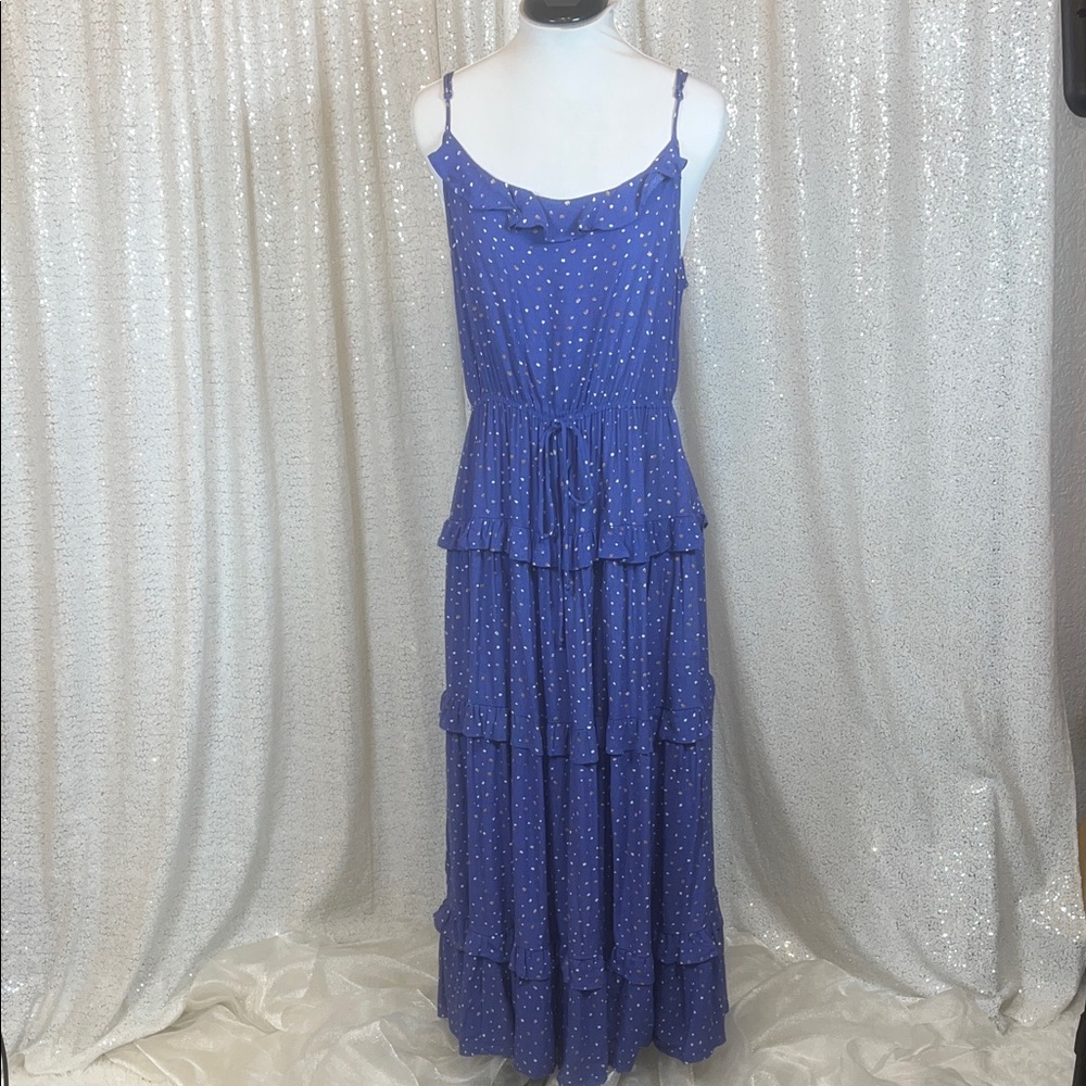 Elegant Blue Polka Dot Maxi Dress